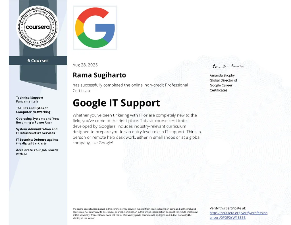 Specialization Certificate - Google IT Support
