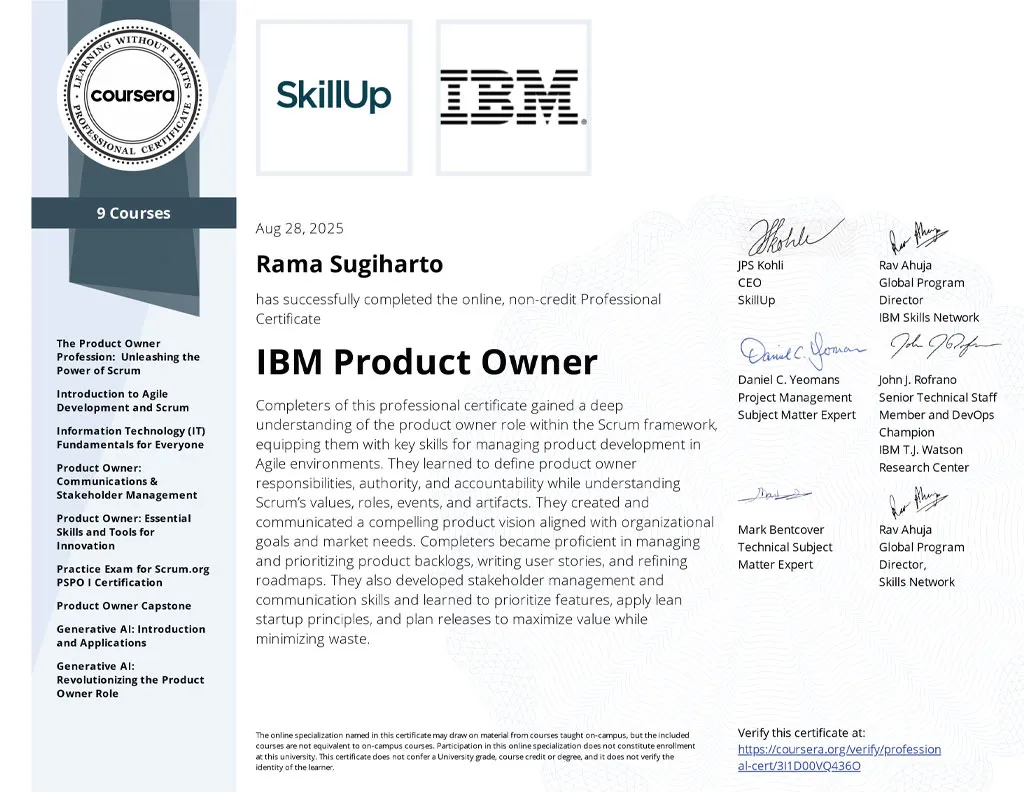 Specialization Certificate - IBM Product Owner
