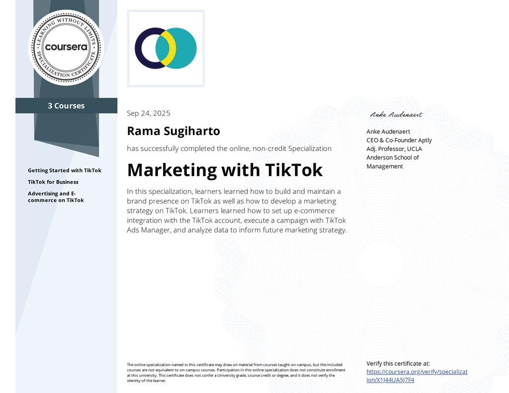 Specialization Certificate - Marketing with TikTok