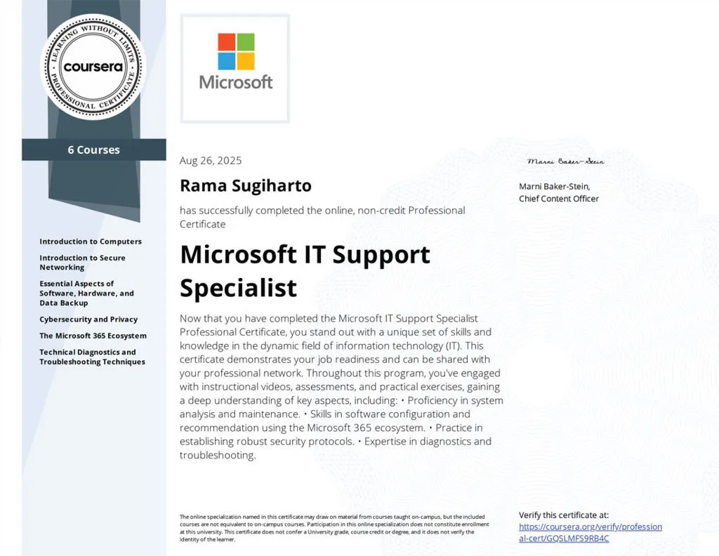 Specialization Certificate - Microsoft IT Support Specialist