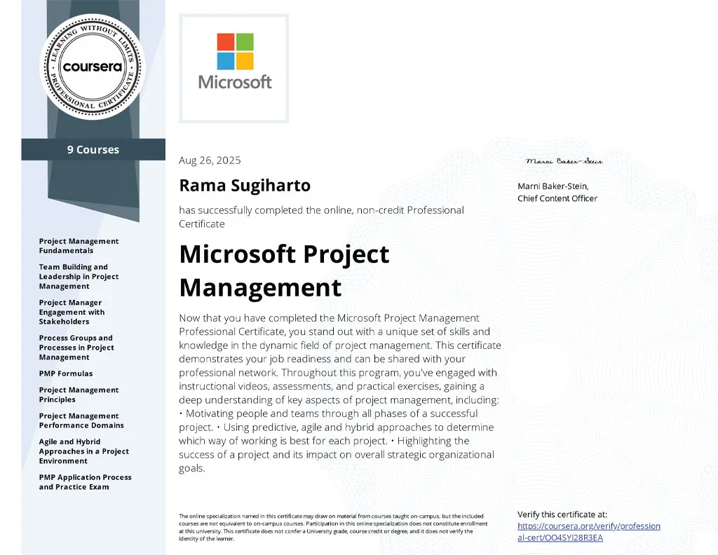 Specialization Certificate - Microsoft Project Management