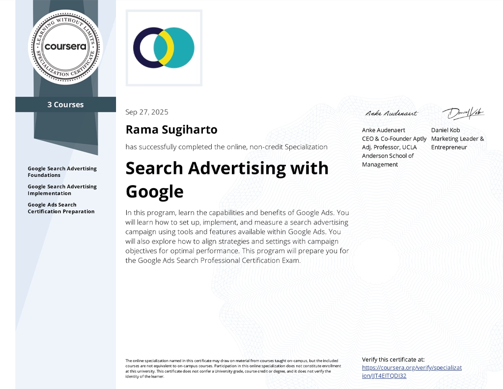 Specialization Certificate - Search Advertising with Google